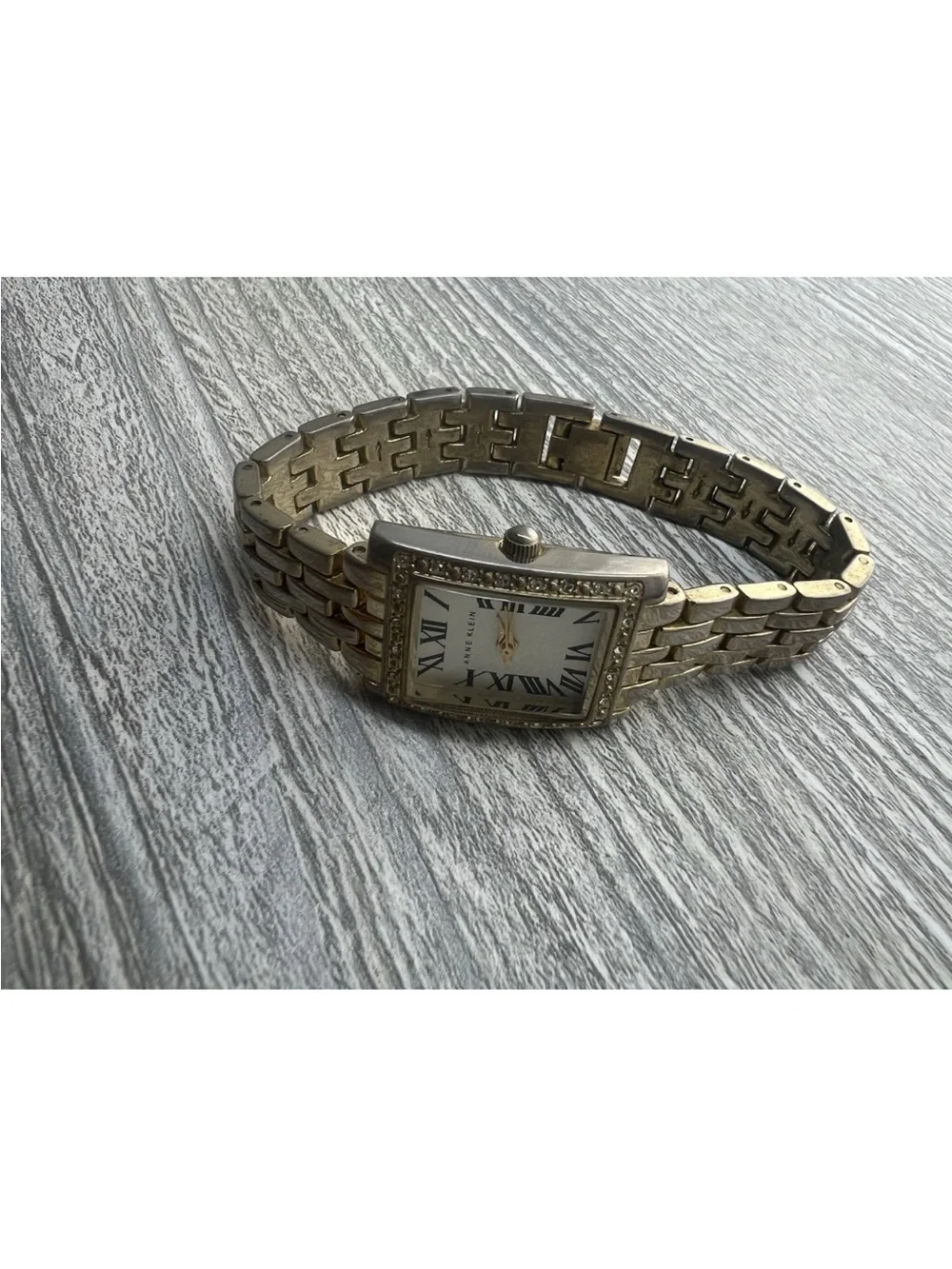 Anne Klein Two-Tone Rectangular Bracelet Watch with Crystal Bezel